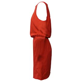 Vince-Vince Sleeveless Drawstring Waist Sheath Dress in Red Viscose-Red