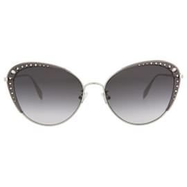 Alexander Mcqueen-Cat Eye-Frame  Metal  Sunglasses-Silvery,Metallic