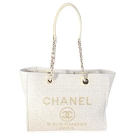 Chanel-Chanel Ivory Metallic Tweed Small Deauville Shopping Tote -White