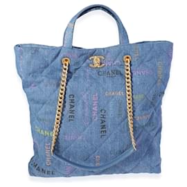 Chanel-Chanel Blue & Multicolor Quilted Denim Mood Shopping Tote -Blue
