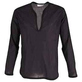 Yves Saint Laurent-Yves Saint Laurent V-Neck Shirt in Black Cotton-Black