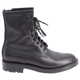 Saint Laurent Lace-Up Ankle Boots in Black Leather Black