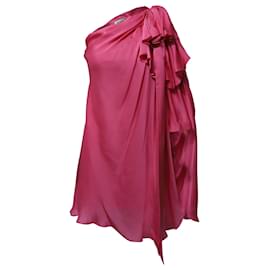 Temperley London-Temperley London One Shoulder Ruffle Dress in Fuchsia Pink  Satin-Pink