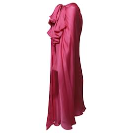 Temperley London-Temperley London One Shoulder Ruffle Dress in Fuchsia Pink  Satin-Pink