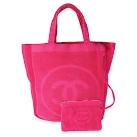 Chanel-Chanel Fuchsia Terry Cloth Cc Beach Tote -Pink