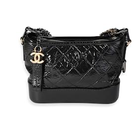 Chanel-Chanel Black Aged Patent Calfskin Small Gabrielle Hobo -Black