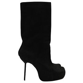 Rick Owens Pull On High Heel Boots in Black Suede  Black