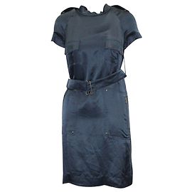 Lanvin vestido com cinto de seda azul Azul
