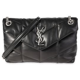 Saco Puffer Saint Laurent Preto Acolchoado Pele de Cordeiro Pequeno Loulou Preto