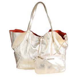 TIFFANY & CO. Cabas réversible en cuir métallisé doré et daim orange Doré
