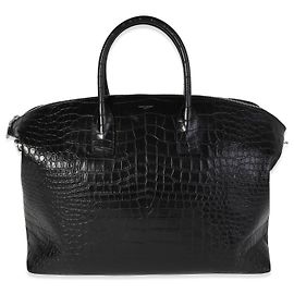Saint Laurent Black Crocodile-embossed Giant Bowling Bag  Black