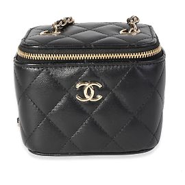 Chanel Black Quilted Lambskin Mini Vanity Case With Chain  Black