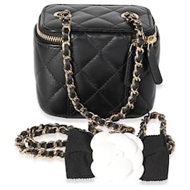 Chanel-Chanel Black Quilted Lambskin Mini Vanity Case With Chain -Black