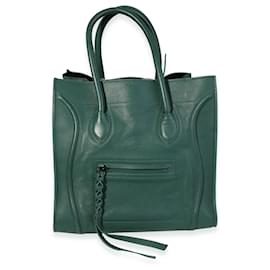 Céline-Celine Forest Green Smooth Leather Medium Phantom Luggage Tote-Green