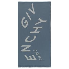 Givenchy-Chevron Logo Design Silk Scarf-Blue