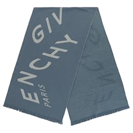 Givenchy-Givenchy Chevron Logo Design Silk Scarf-Blue