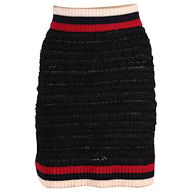 Gucci-Gucci Knitted Skirt with Web Design in Black Cotton-Black