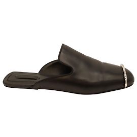 Alexander Wang Jaelle Flat Mules in Black Leather  Black