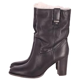 Burberry-Burberry Block Heel Shearling-Trimmed Boots in Black Leather-Black