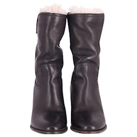 Burberry-Burberry Block Heel Shearling-Trimmed Boots in Black Leather-Black