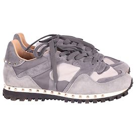 Valentino Rockstud Camouflage Trainers in Grey Suede Grey