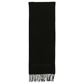 Givenchy-Givenchy Embroidered Fringe Wool Scarf-Black