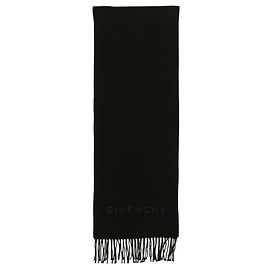 Givenchy Bestickter Wollschal mit Fransen Schwarz