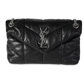 Saco Puffer Saint Laurent Preto Acolchoado Pele de Cordeiro Pequeno Loulou Preto