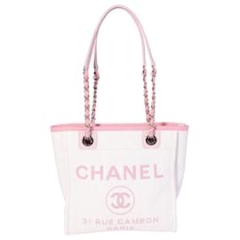 Chanel-Chanel Pale Pink Canvas Mini Deauville Tote -Pink