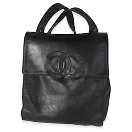 Chanel-Chanel Vintage Black Leather Cc Backpack -Black