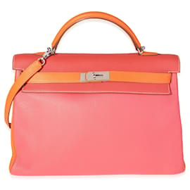 Hermès-Hermes Rose Jaipur, sanguine, & Orange Clemence Retourne Kelly 40 PHW-Other