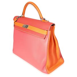 Hermès-Hermès Rose Jaipur, sanguine, & Orange Clémence Retourne Kelly 40 PHW-Autre