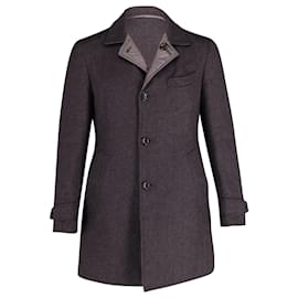 Tom Ford-Tom Ford Reversible Herringbone Long Coat in Grey Wool-Grey