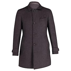 Tom Ford-Tom Ford Reversible Herringbone Long Coat in Grey Wool-Grey