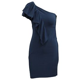 Maje One-Shoulder-Rüschenkleid aus marineblauer Viskose Blau Marineblau