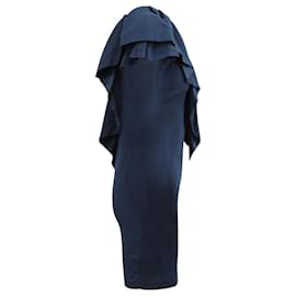Maje-Maje One Shoulder Ruffled Dress in Navy Blue VIscose -Blue,Navy blue