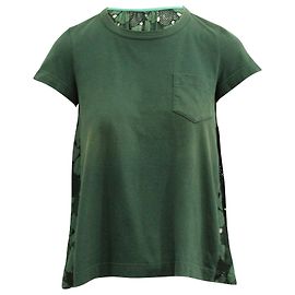 Camiseta acampanada plisada de encaje con panel de Sacai en algodón verde Verde