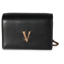Versace Virtus Mini-Geldbörse aus schwarzem Leder Schwarz