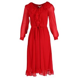 Alexa Chung Ada Midikleid aus Georgette mit Rüschen aus rotem Polyester Rot