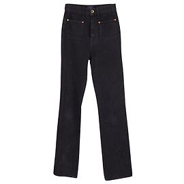 Khaite Isabella High-Rise Straight Leg Jeans in Black Cotton Black