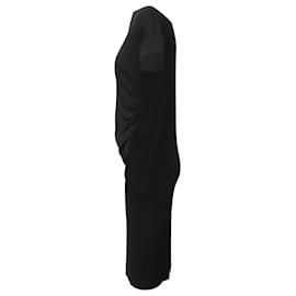 Vivienne Westwood-Vivienne Westwood Asymmetrical Sleeves Draped Midi Dress in Black Cotton-Black
