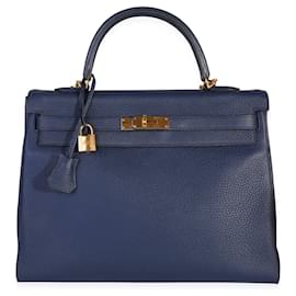 Hermès-Hermes Verso Bleu Encre & Bleu Saphir Clemence Retourne Kelly 35 PHW-Blue
