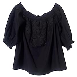 Uterque-Linen Embroidered Top-Black
