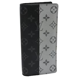 Louis Vuitton-LOUIS VUITTON Eclipse Split Portefeuille Braza Long Wallet M63027 LV Auth 30731a-Black,Silvery