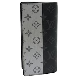 Louis Vuitton-LOUIS VUITTON Eclipse Split Portefeuille Braza Long Wallet M63027 LV Auth 30731a-Black,Silvery