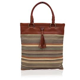 Céline-Multicolor Striped Canvas and Leather Tote Bag Handbag-Multiple colors
