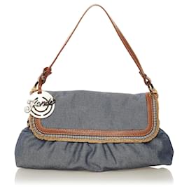 Fendi-Fendi Blue Chef Denim Shoulder Bag-Blue