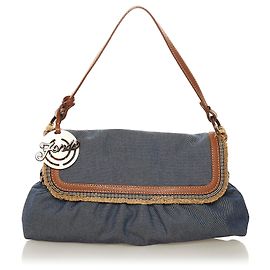 Fendi Blue Chef Denim Umhängetasche Blau