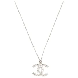 Chanel-Strass CC Pendant Necklace-Silvery