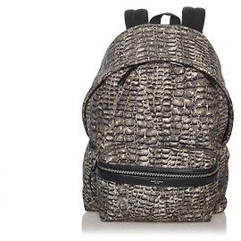 Yves Saint Laurent Crocodile Print Nylon Backpack Grey